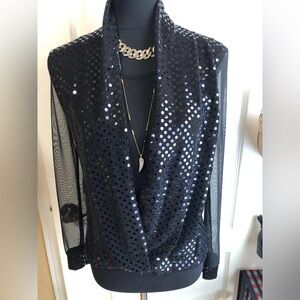 Chic Black metallic  hi low blouse By Brand Bazar